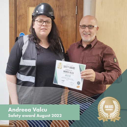 Our monthly safety award for August goes to Andreea Valcu